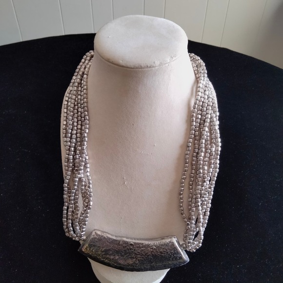 Iris Apfel & Bajalia Silver Toned Metal & Beaded Chunky Statement Necklace - Picture 2 of 12